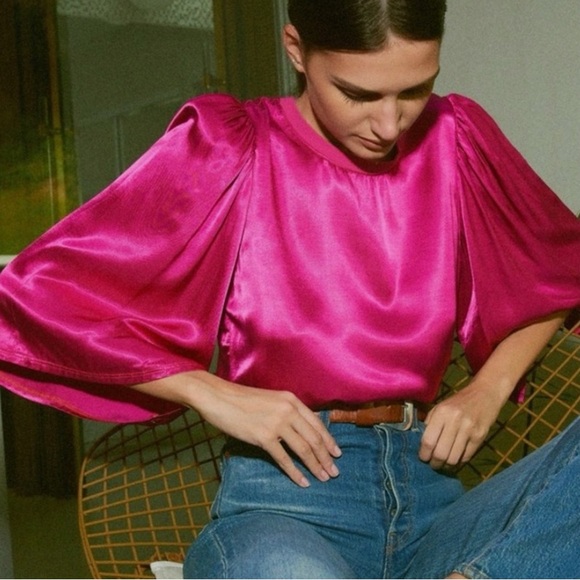 Anthropologie Nation LA Donna Bell Sleeve Silk Blouse - Picture 3 of 11